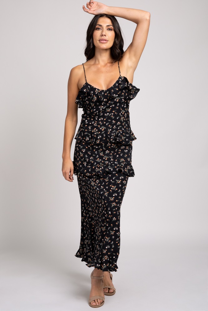 black ruffle maxi dress