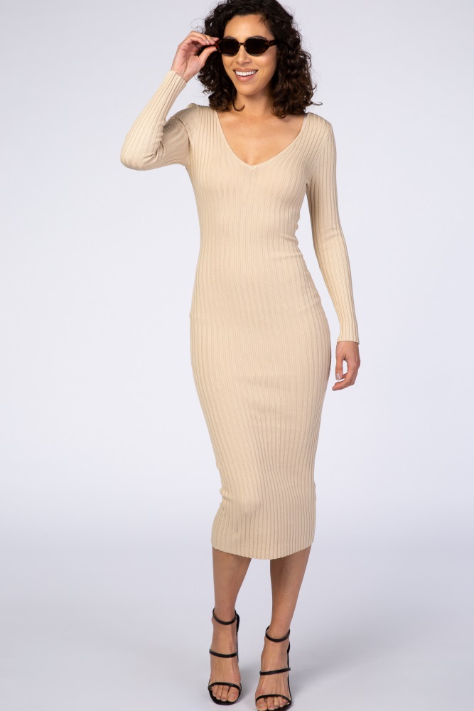 PinkBlush Maternity V-Neck Long Sleeve Fitted Dress