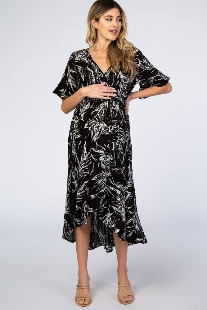 black leaf print dress