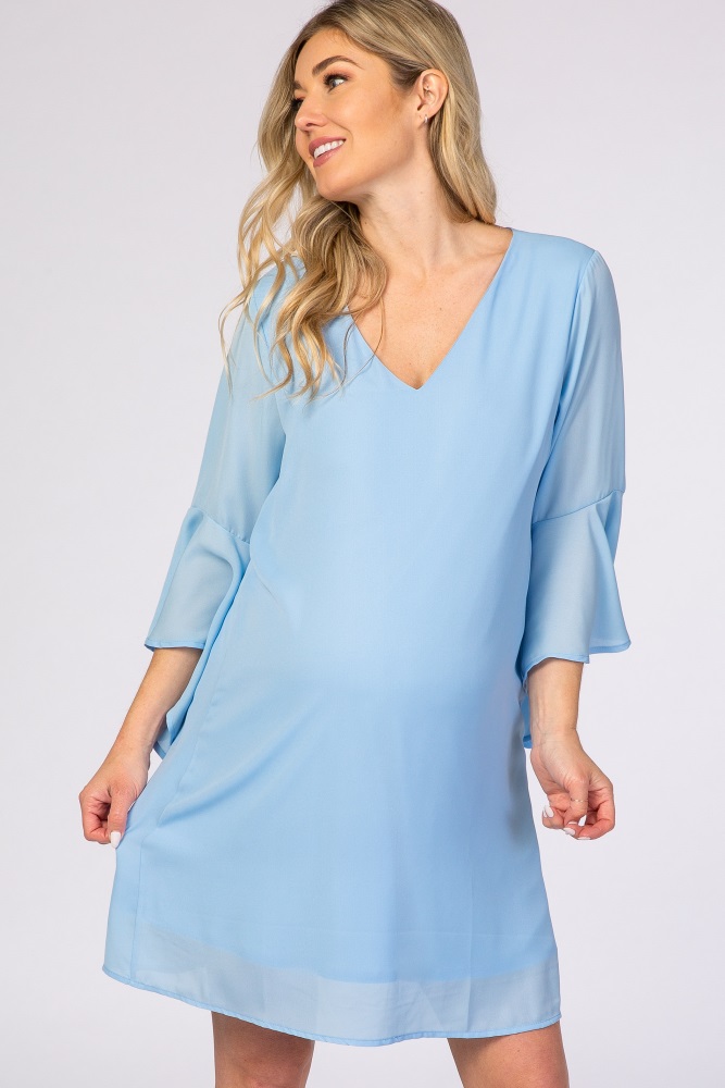 light blue flutter sleeve dress