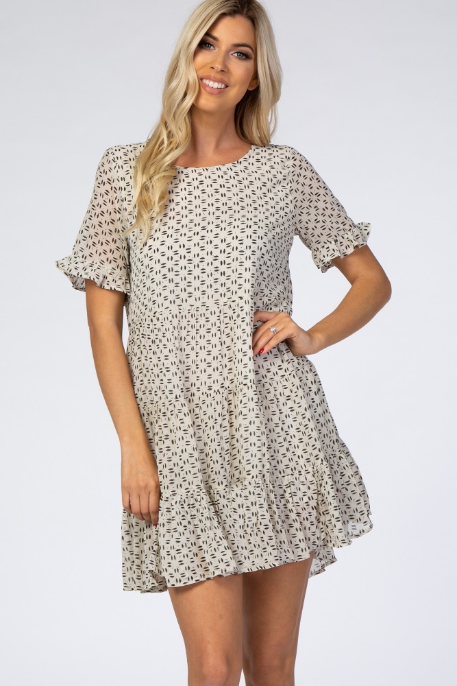 ivory printed tiered babydoll dress