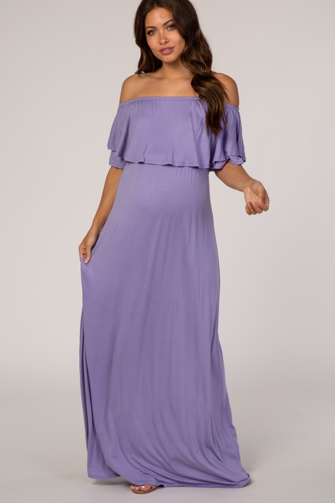 lavender off the shoulder maxi dress