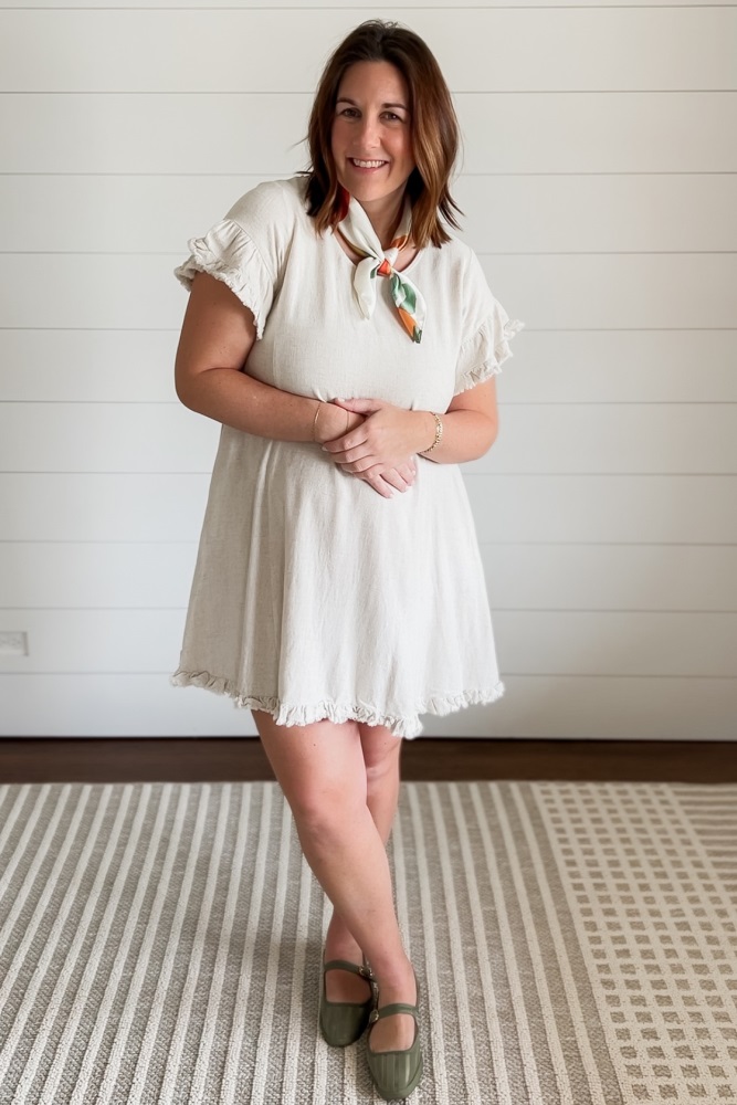 PinkBlush Beige Fringe Linen Maternity Dress