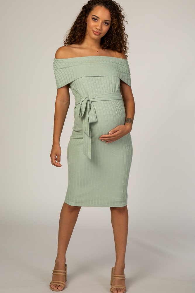 pink blush maternity off the shoulder dress