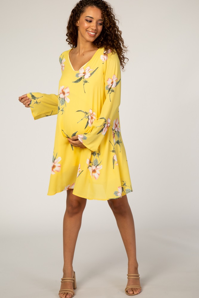 yellow bell sleeve dress