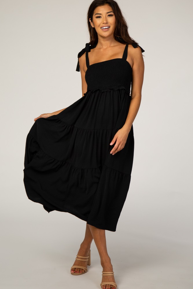 black shoulder tie dress