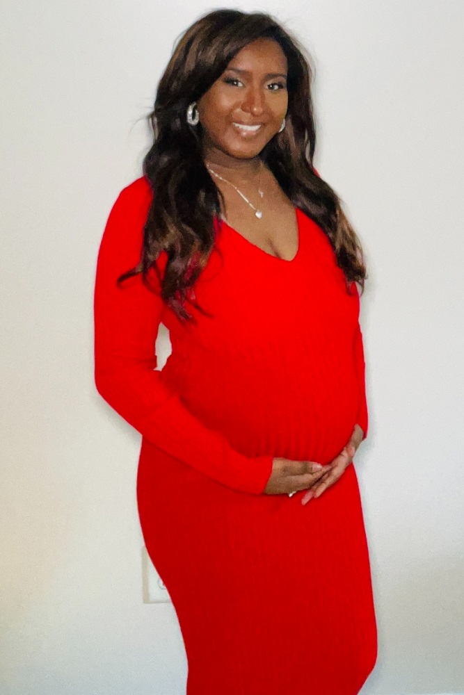 Red V-Neck Long Sleeve Fitted Maternity Maxi Dress PinkBlush Red V-Neck Long Sleeve Fitted Maternity Maxi Dress PinkBlush