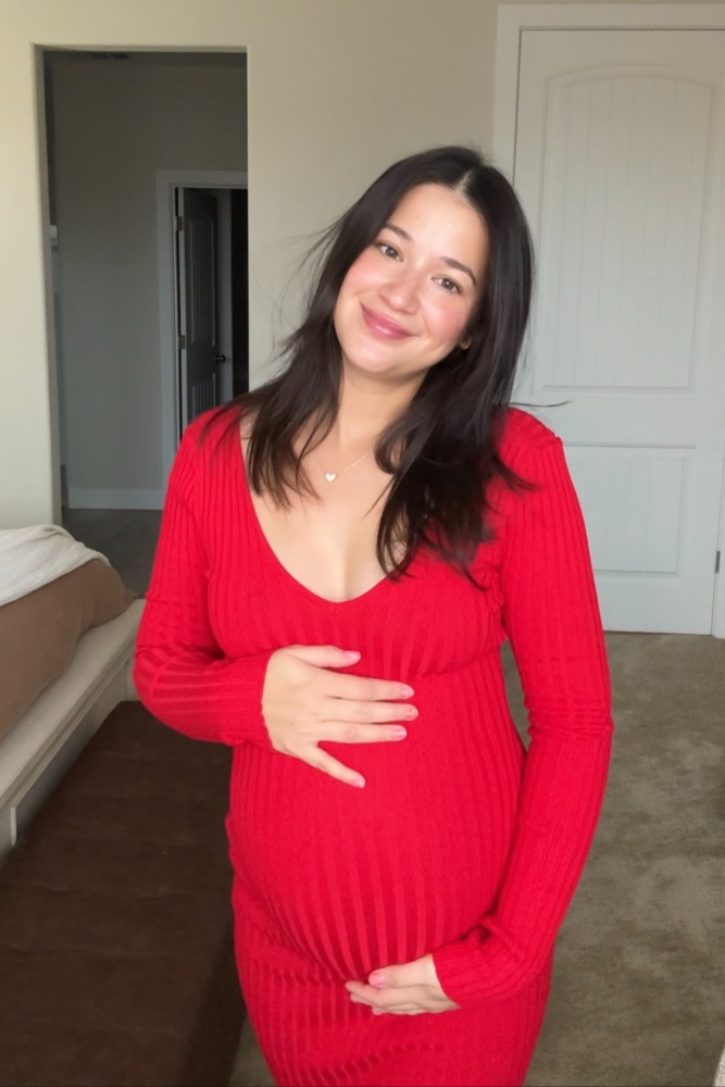 Red V-Neck Long Sleeve Fitted Maternity Maxi Dress  PinkBlush