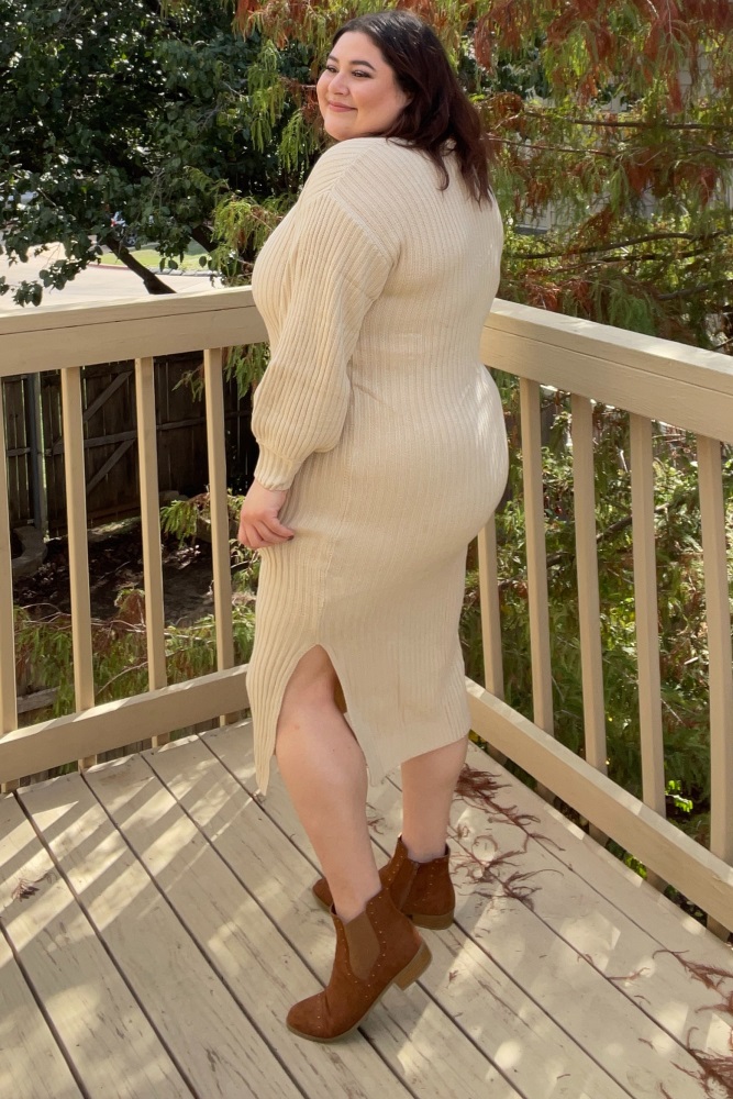 beige sweater dress Only Sasha Long Sleeve Long XS Woman Its soft ribbed knit and relaxed longline silhouette feel cozy without looking casual Beige V-Neck Ribbed Sweater Dress