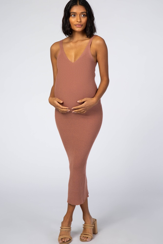 mauve sleeveless v-neck maternity sweater dress