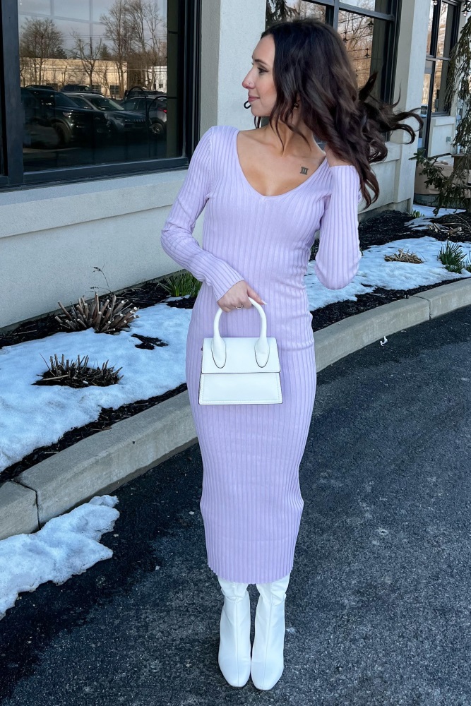 Lavender V-Neck Long Sleeve Fitted Maternity Maxi Dress Medium