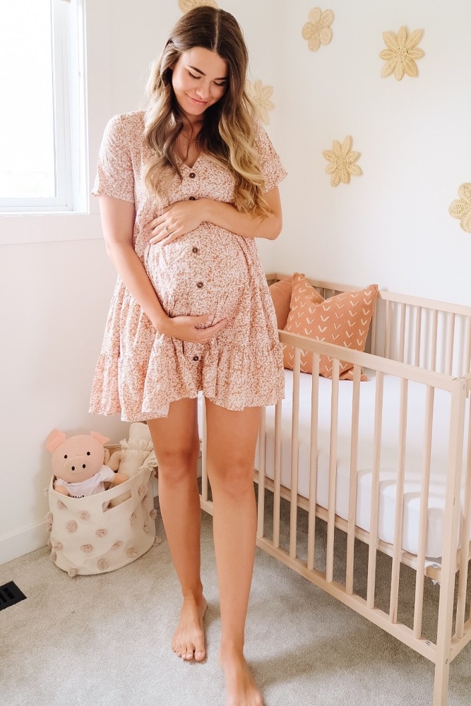 Orange Floral Ruffle Tiered Button Front Maternity Dress