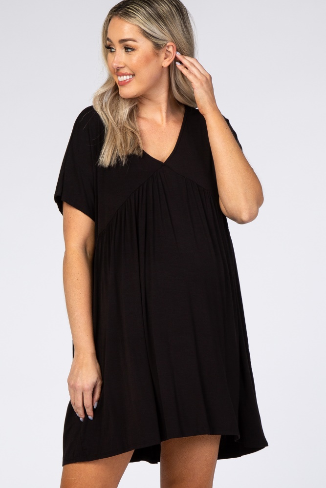 black v-neck dolman maternity dress