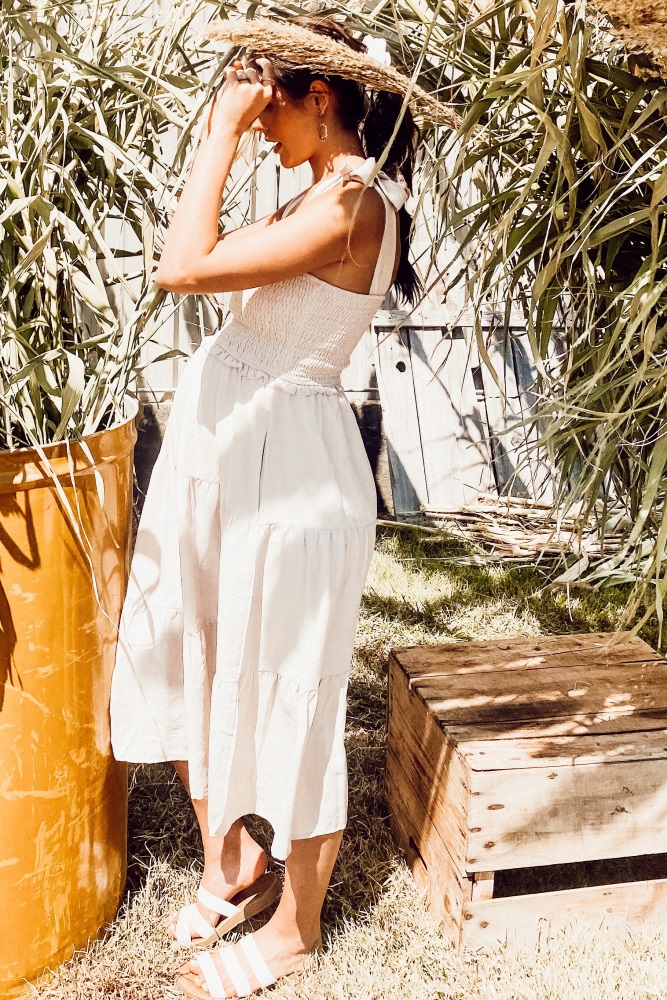 new look blue floral midi dress Blue and Ivory Print Midi Summer Dress with Buttons Ivory Blue Stripe Floral / Medium