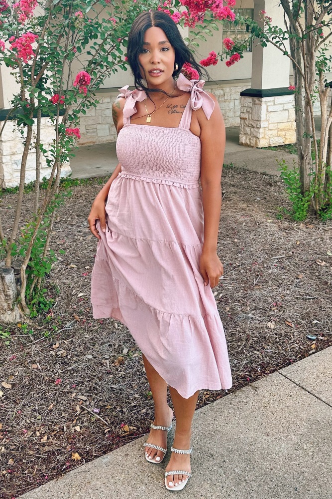 mauve pink midi dress Velvi - Aspen Midi Dress - Mauve Satin Slip Dress - Final Sale