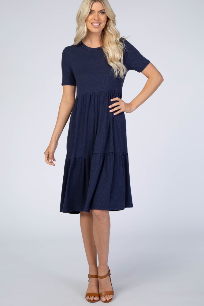 navy blue ribbed tiered dress