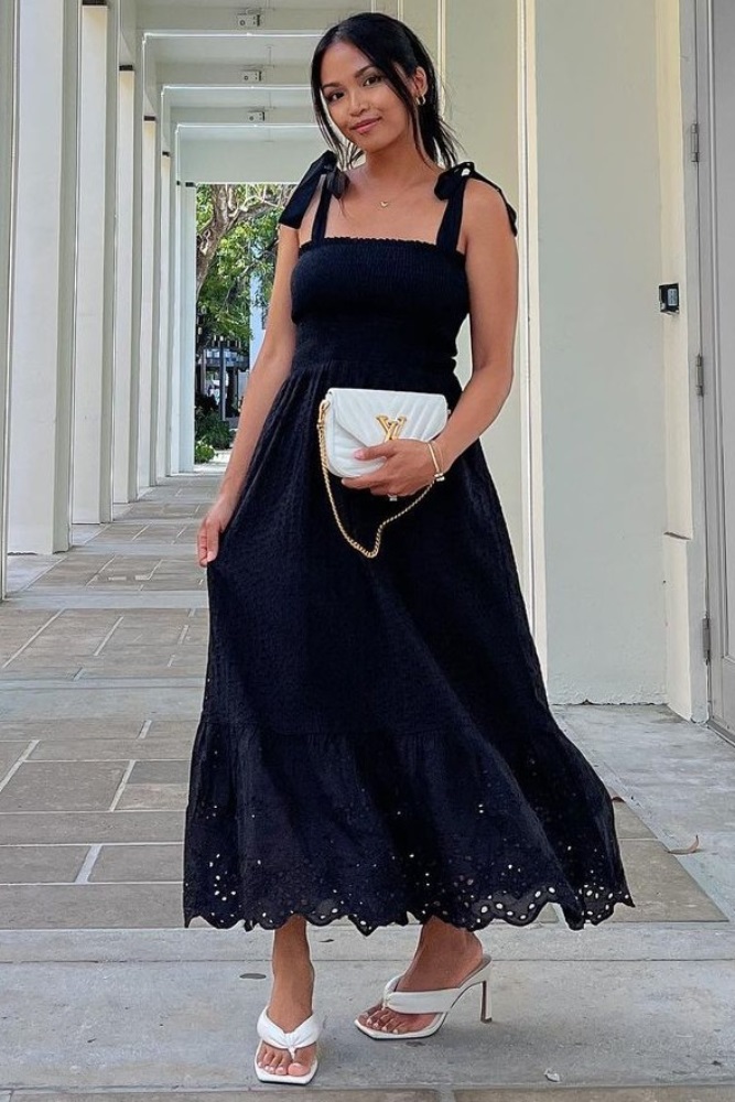Black Floral Pleated Short Sleeve Chiffon Midi Dress– PinkBlush