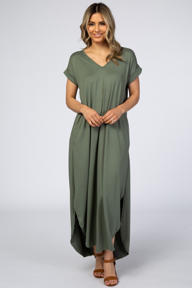 olive side slit maxi dress