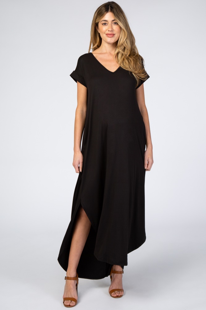 black side slit maternity maxi dress