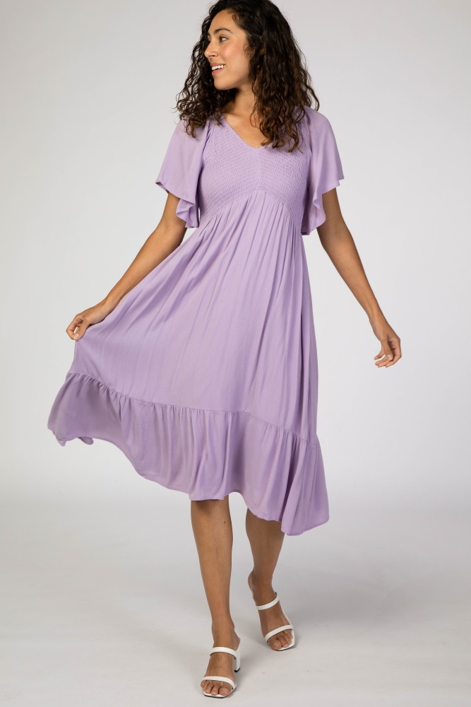 lavender smocked ruffle dress