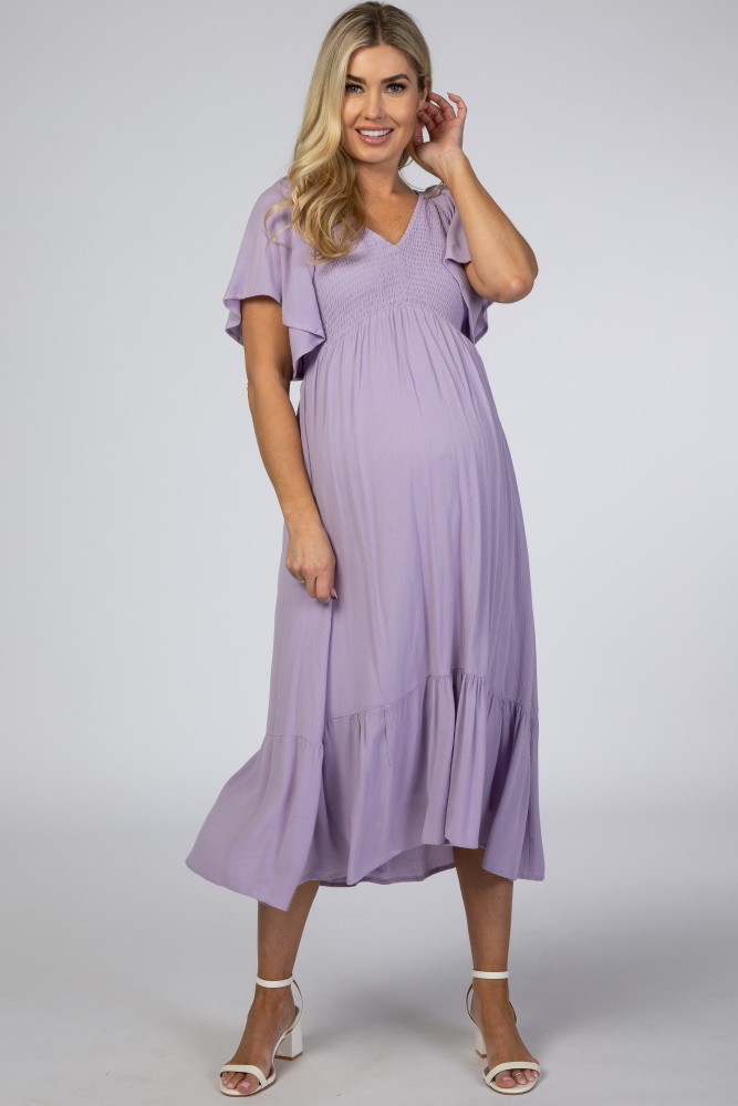 Momyknows Purple 2-in-1 Pleated Crop Sleeveless Photoshoot Maxi Two Piece  Lavender Maternity Dress