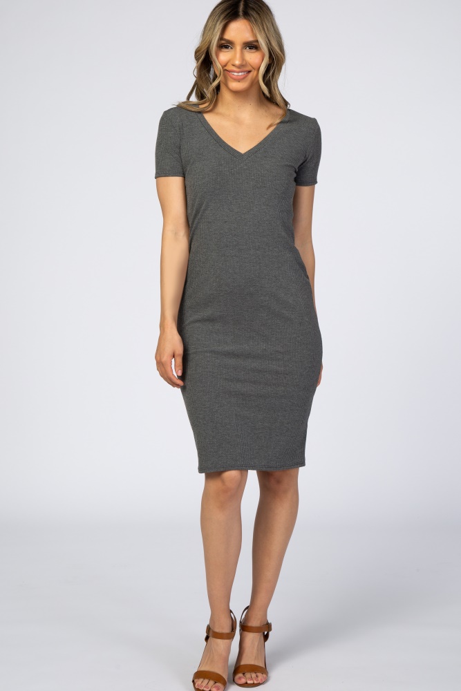 charcoal grey ribbed dress