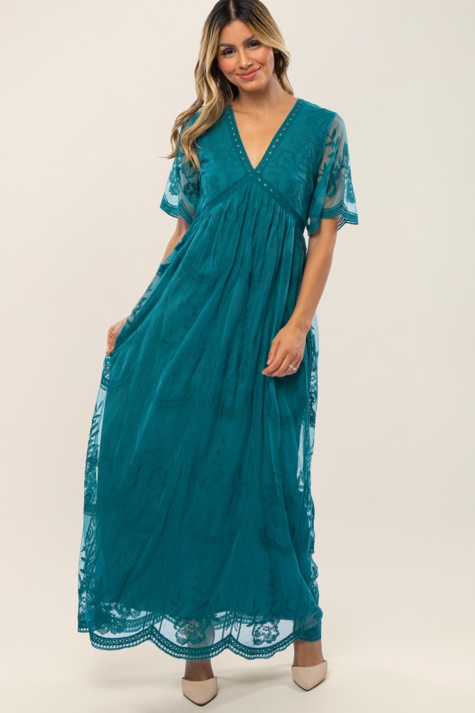 Lucky Brand Crochet Ikat Maxi Dress - Blue/Green