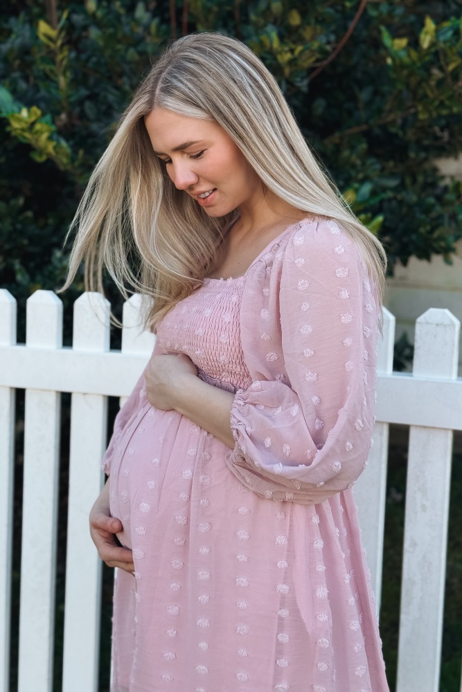 pink fall maternity dress Luxury Pink Maternity Gown, Pregnant guest, Baby shower – Chic Bump Club
