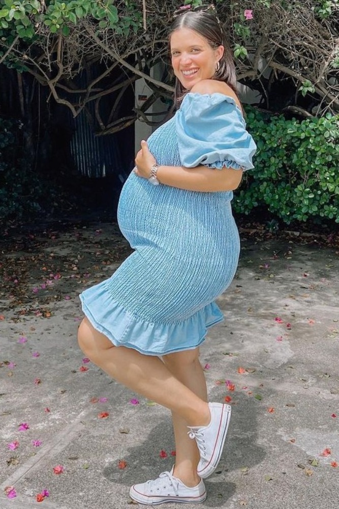 Pinkblush Light Blue Square Neck Smocked Denim Maternity Dress Small Pinkblush Light Blue Square Neck Smocked Denim Maternity Dress Small