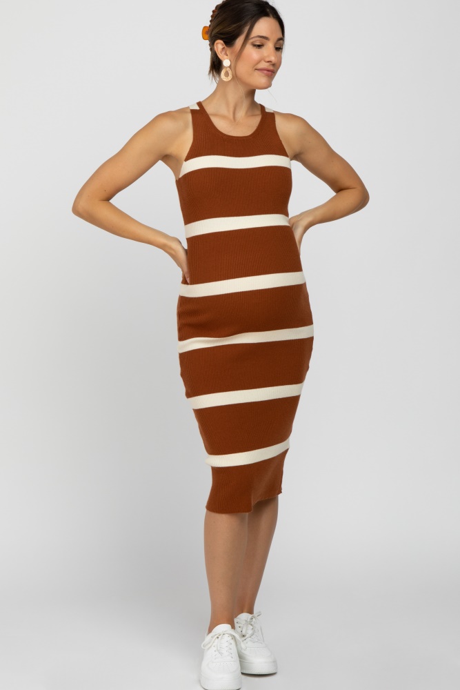 rust striped sleeveless sweater maternity midi dress