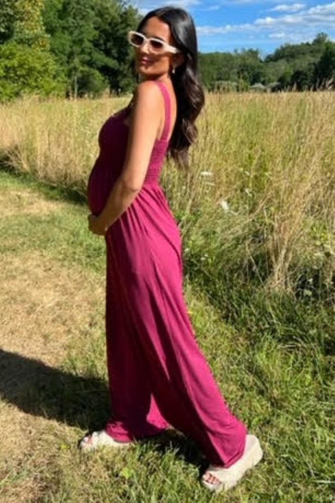 Magenta Sleeveless Wide Leg Maternity Jumpsuit