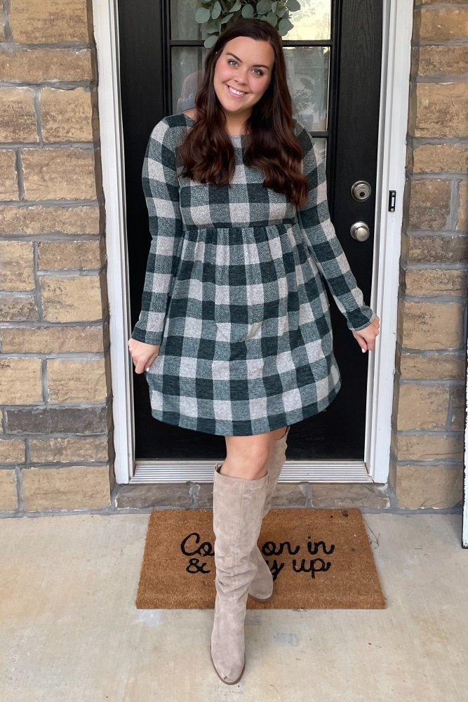 Forest Green Plaid Knit Maternity Dress  PinkBlush