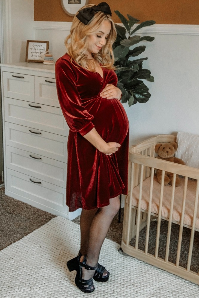 princess polly baby blue dress Burgundy Velvet Wrap Front Babydoll Maternity Dress – PinkBlush