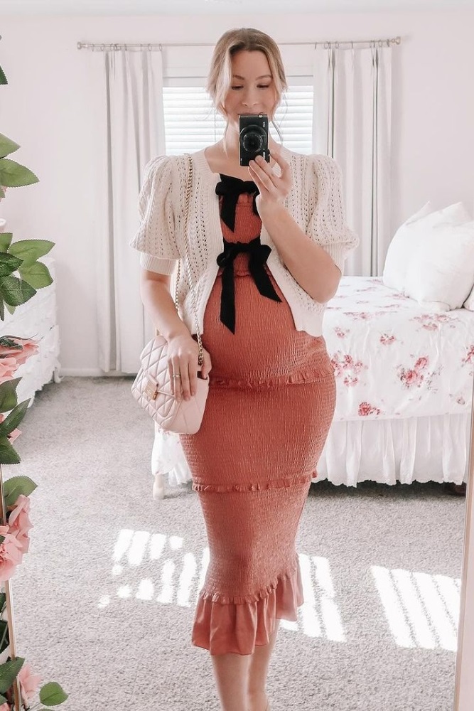 knee length dresses for ladies Sexy Cut Out Long Sleeves Fitted Maternity Photoshoot Dress