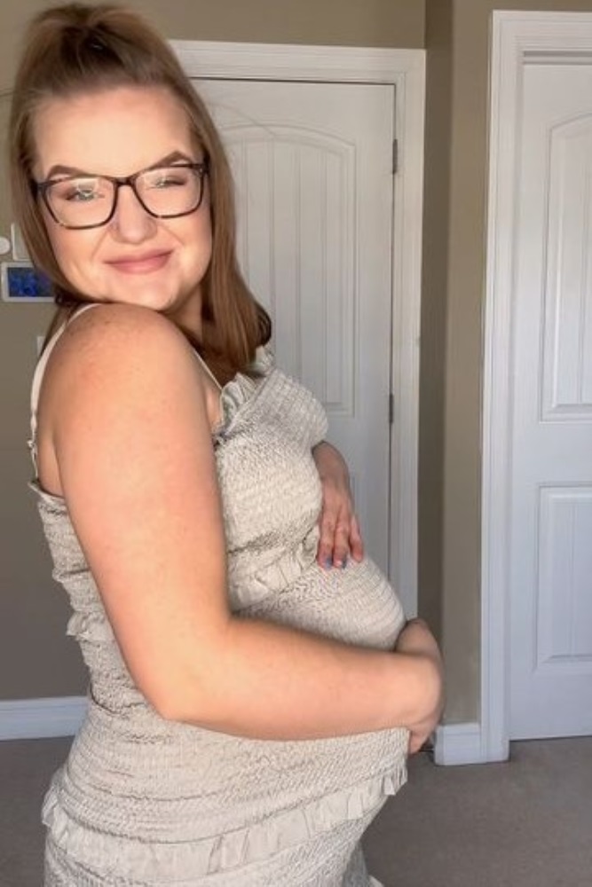 Sage Satin Smocked Fitted Maternity Midi Dress