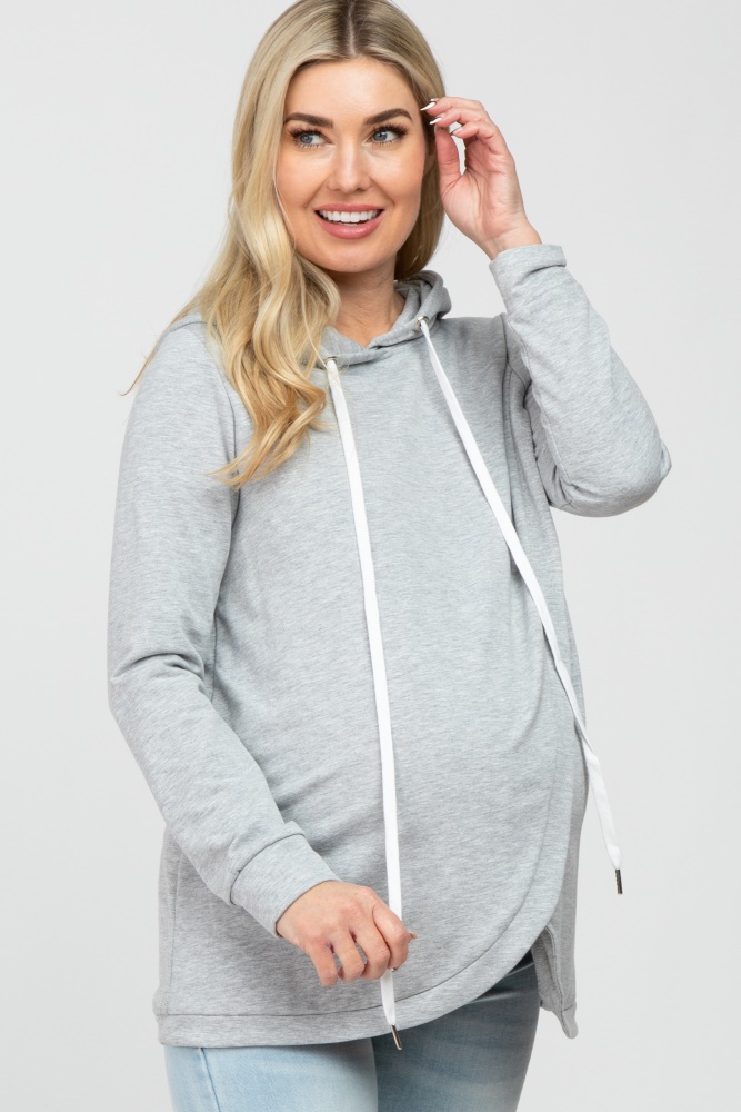 heather grey layered front maternity/nursing fleece hoodie