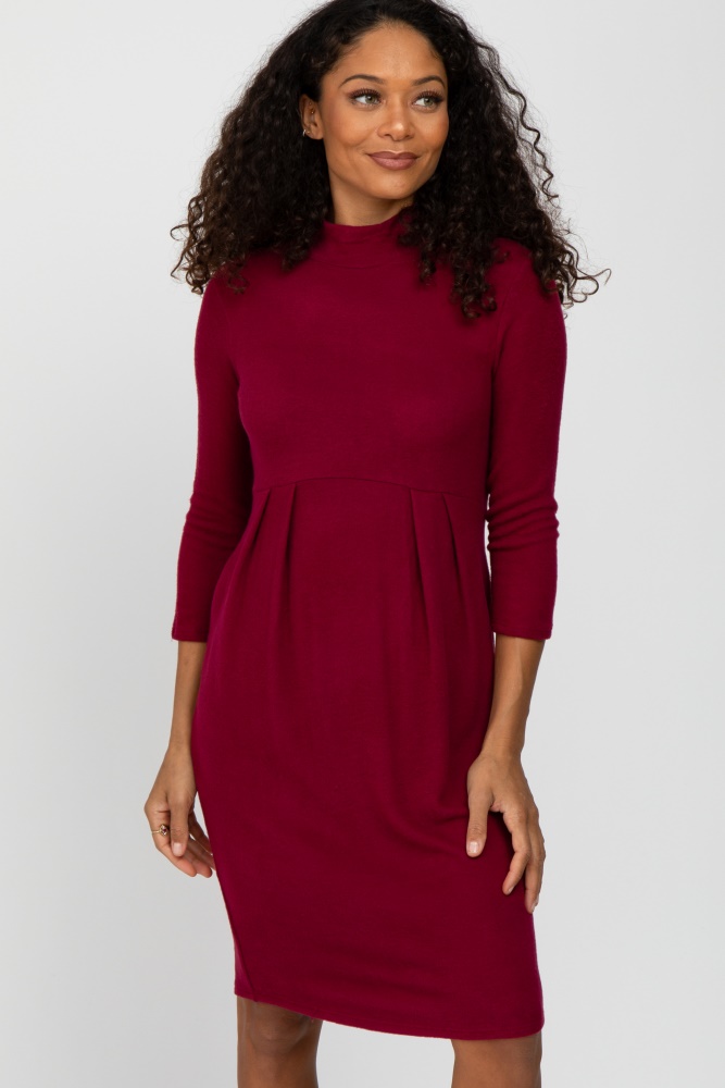 burgundy brushed mock neck fitted dress