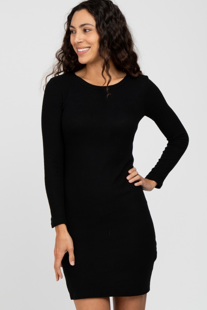 black knit long sleeve dress