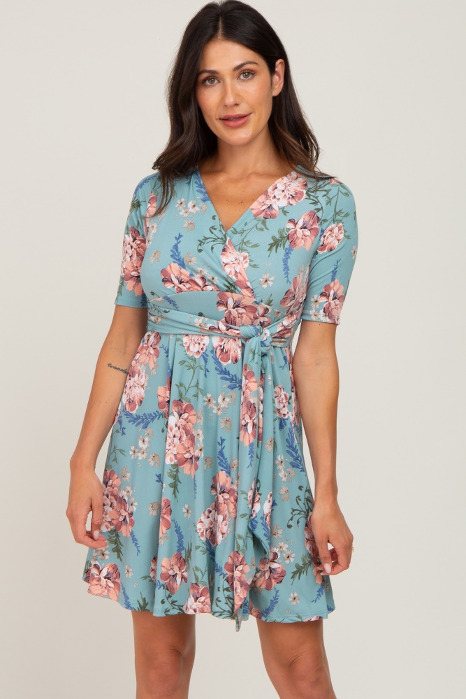 mint green floral waist tie dress