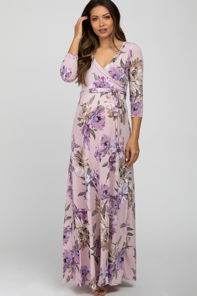 lavender floral maternity wrap maxi dress