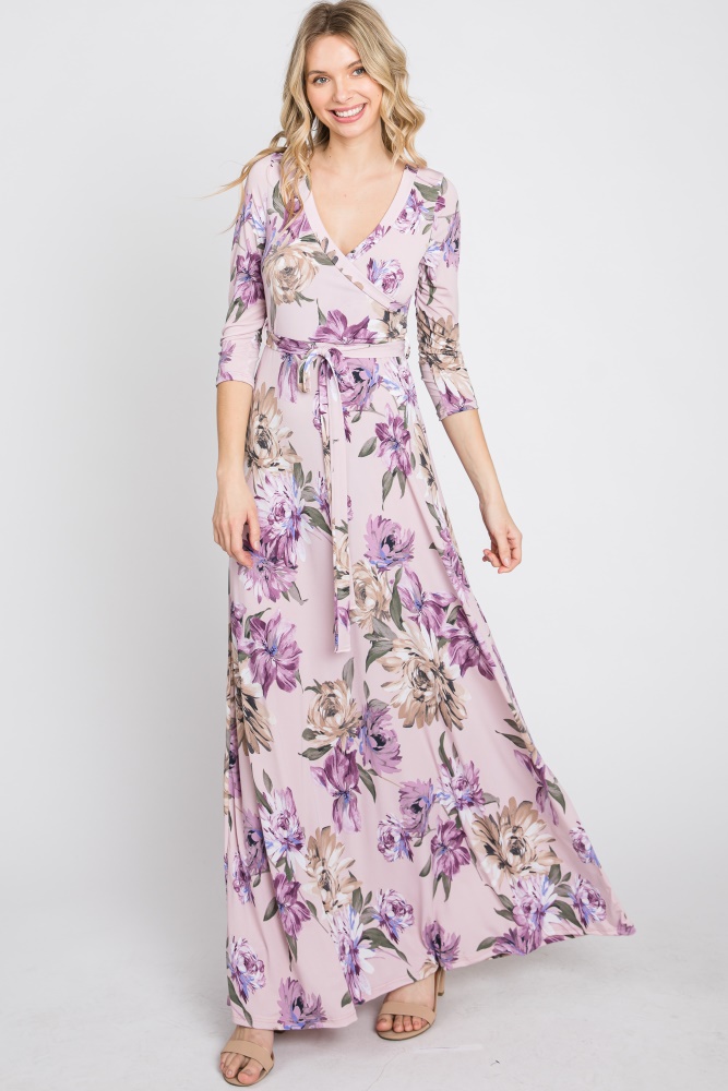 lavender floral wrap maxi dress