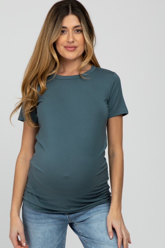 Mint Textured Square Neck Puff Sleeve Maternity Midi Dress