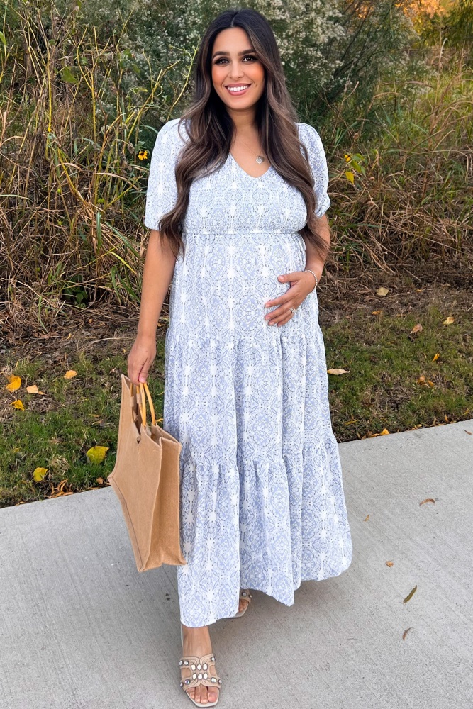 chinese dress ladies Amanda Smocked Dotted Maxi Dress