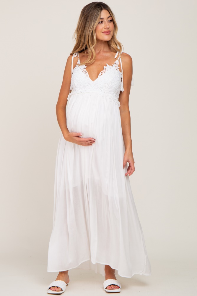 Ivory Floral Embroidered Mesh Maternity Evening Gown– PinkBlush