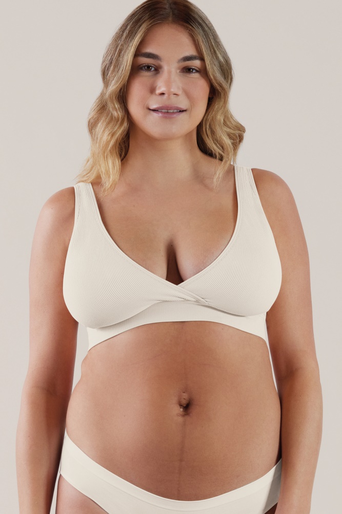 1pc Pink Striped Nursing Bra, Pregnant Women Maternity Underwear