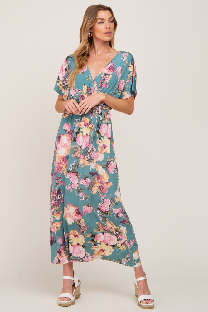 jade floral wrap front waist tie maxi dress