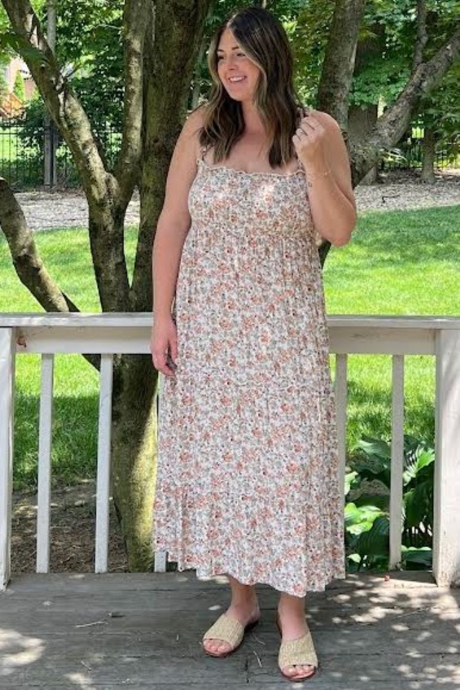 Beige Floral Sleeveless Tiered Maxi Dress PinkBlush Beige Floral Sleeveless Tiered Maxi Dress PinkBlush
