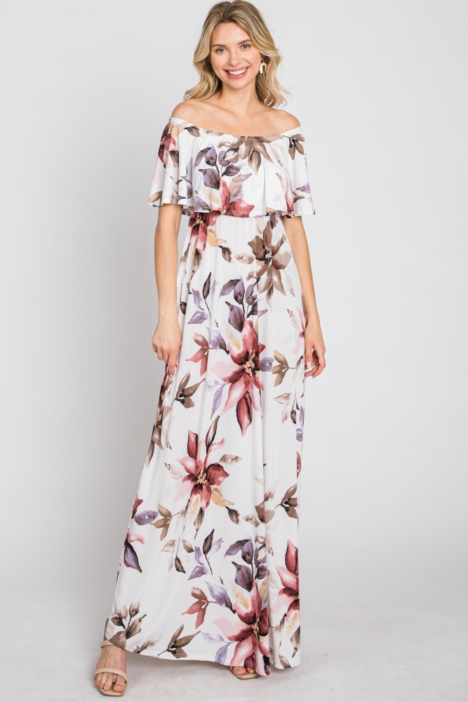 ivory floral off shoulder maxi dress