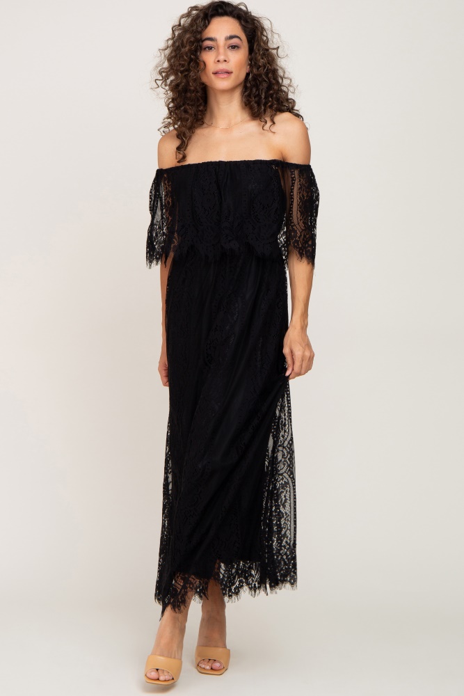 Getting Acquainted Lace Overlay Maxi Dress (Black)