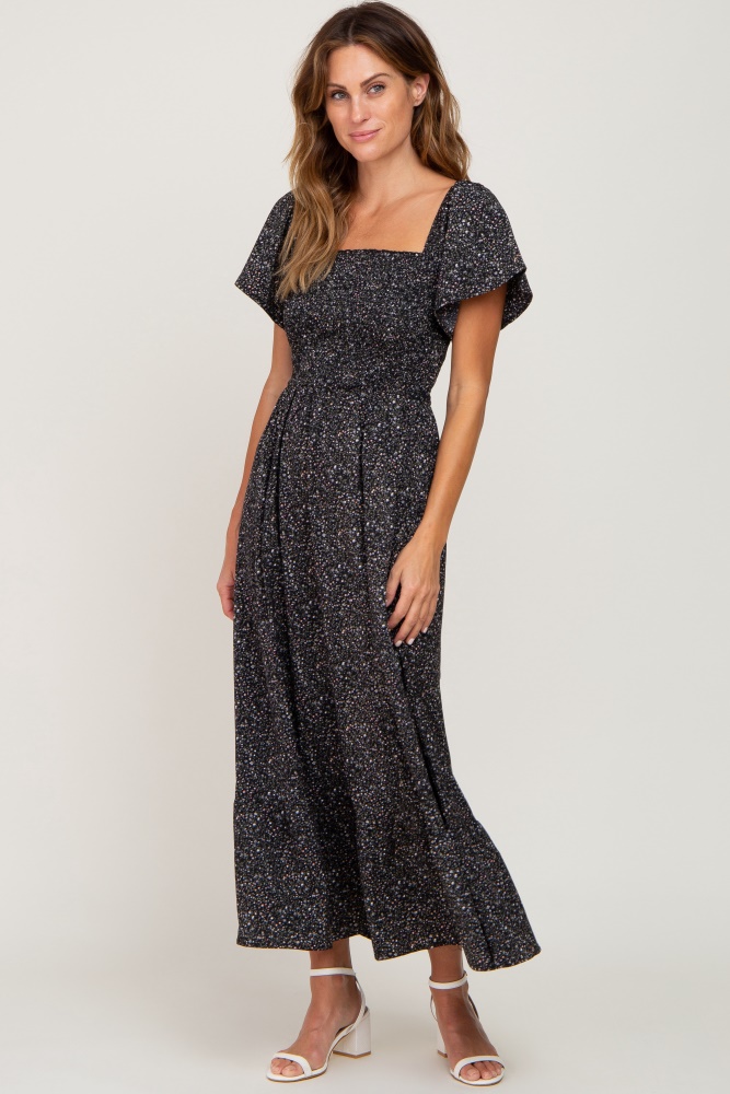 black floral smocked maxi dress